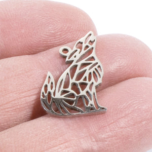 Stainless Steel Wolf Charms, Silver Open Design Howling Wolf Pendant 5/Pkg