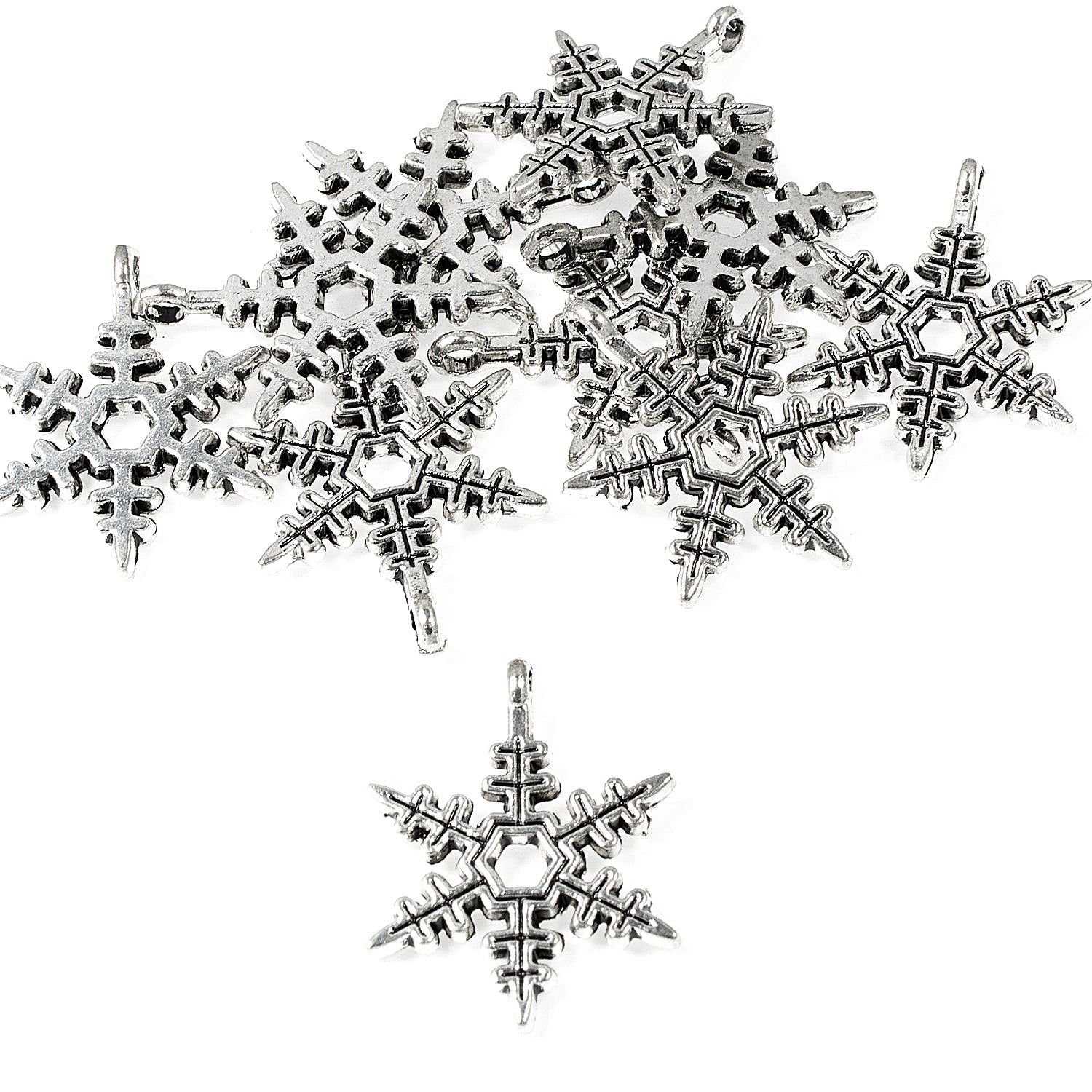 25 Silver Snowflake Beads, Metal Christmas Holiday Bead 10mm
