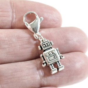 Robot Clip-on Charm, Silver Sci-Fi Purse, Journal, Key Chain Dangle