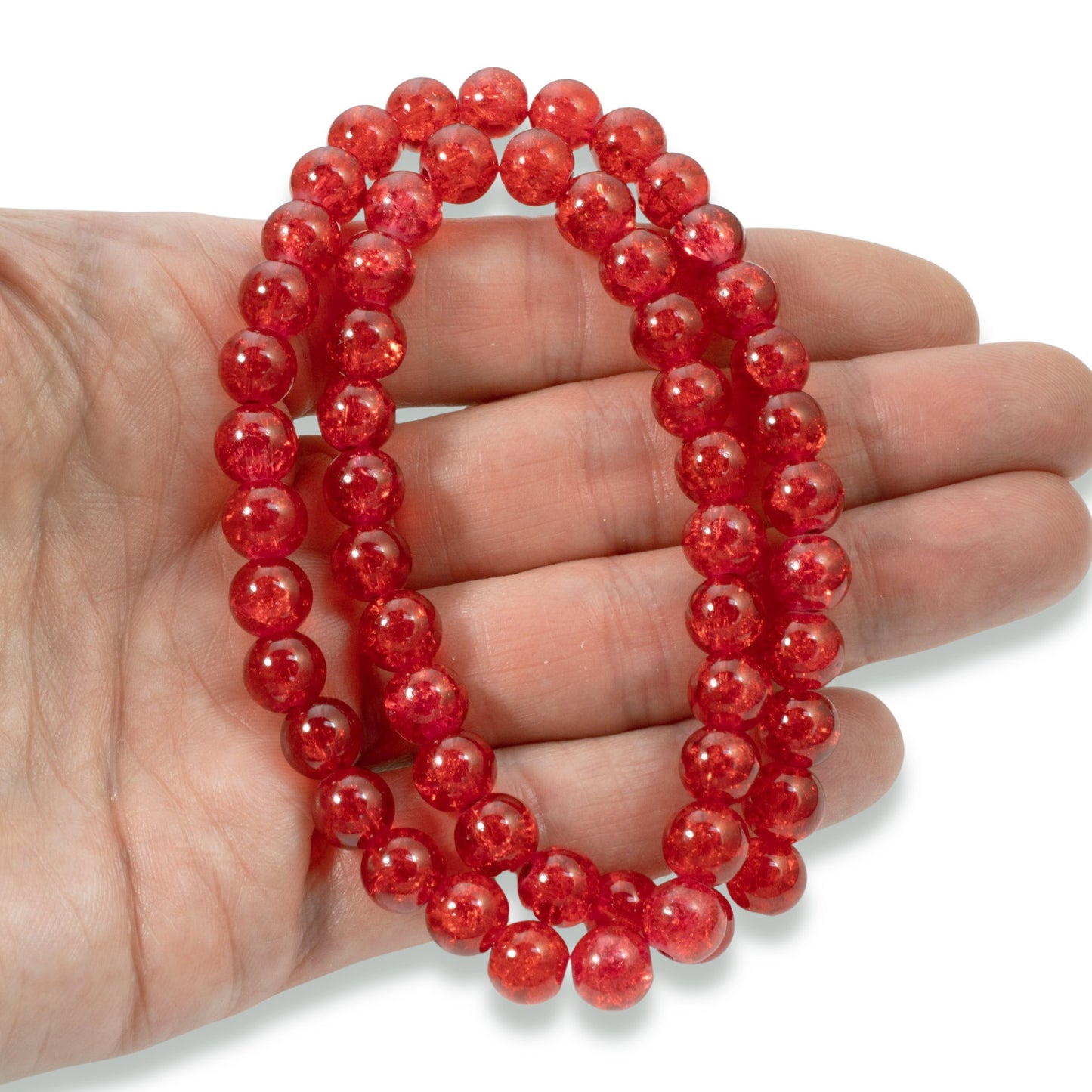 8mm Red Round Glass Crackle Beads, Holiday Christmas Beads 50/Pkg