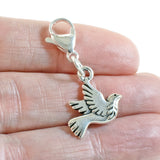Silver Peace Dove Clip on Charm, Purse, Journal, Bird Charm