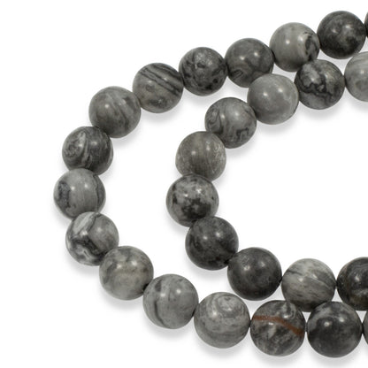 Gray Picasso Jasper Beads - Unique 8mm Round Natural Stone Strand - DIY Jewelry