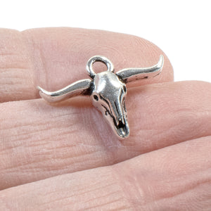 2 Silver Longhorn Steer Skull Charms, TierraCast Southwestern Pendant