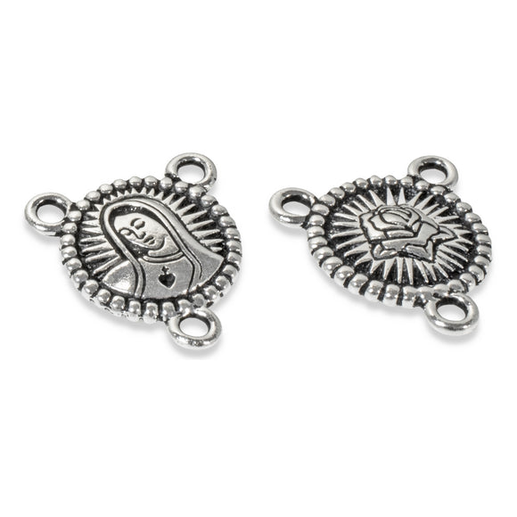 Silver Our Lady Rosary Connector, TierraCast Rose Link 2/Pkg