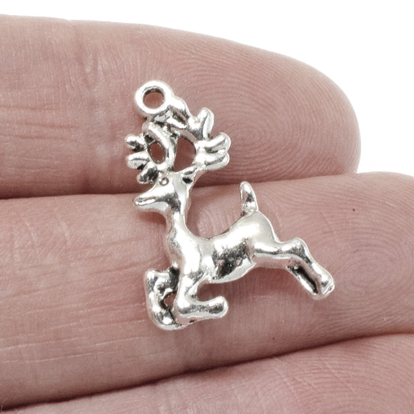 20 Silver Prancing Reindeer Charms, For Festive Christmas Holiday DIY Jewelry