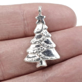 Bright Silver Christmas Tree Pendants, Holiday Charms 5/Pkg