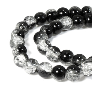 8mm Black & Clear Crackle Glass Round Beads | Two-Tone Double Color 50/Pkg