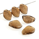 25 Smoked Topaz Leaf Beads, Czech Glass Curved Brown Leaves
