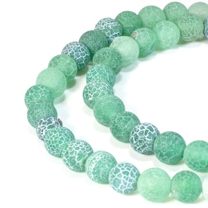 Green & White 5/6mm Frosted Crackle Dragon Vein Agate Beads, 64Pcs