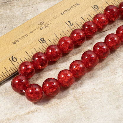 20 Festive 12mm Red Crackle Glass Beads for Holiday Jewelry and Crafts