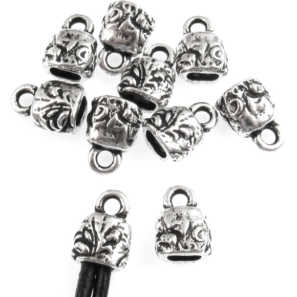10 Silver Floral Crimp End Caps, 4x2mm Opening, TierraCast Leather Cord Ends