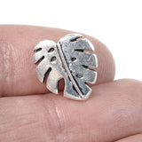4 Silver Monstera Leaf Buttons, TierraCast Leather Clasp + Shank Back