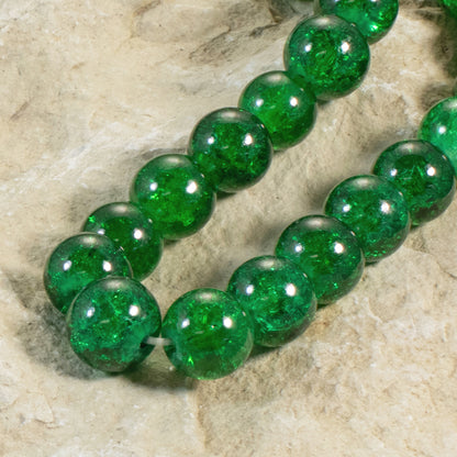 30 Emerald Glass Crackle Beads - 10mm Round - Great for Christmas Crafts