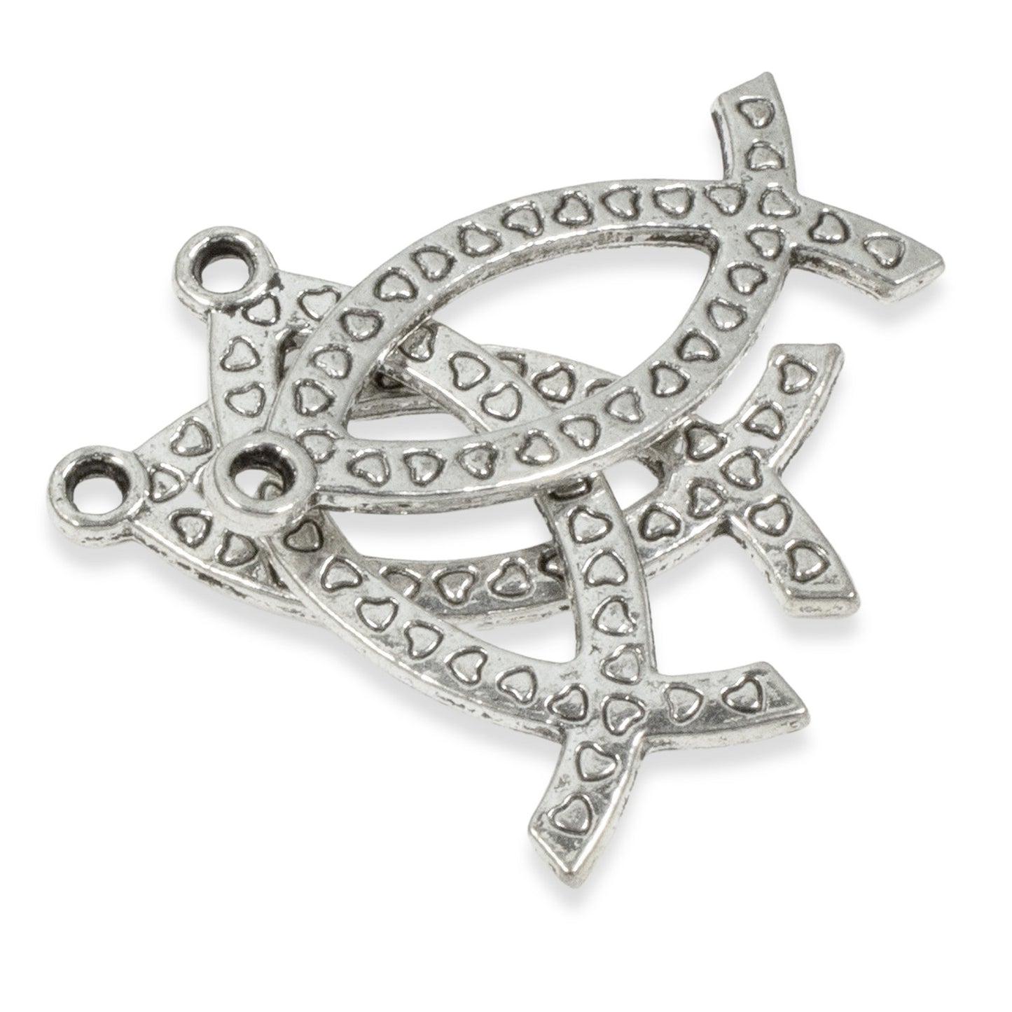 10 Silver Jesus Fish Pendants - Metal Ichthys Charms - DIY Christian Jewelry