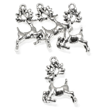 20 Silver Prancing Reindeer Charms - Festive Adornments for Jewelry and Gifts