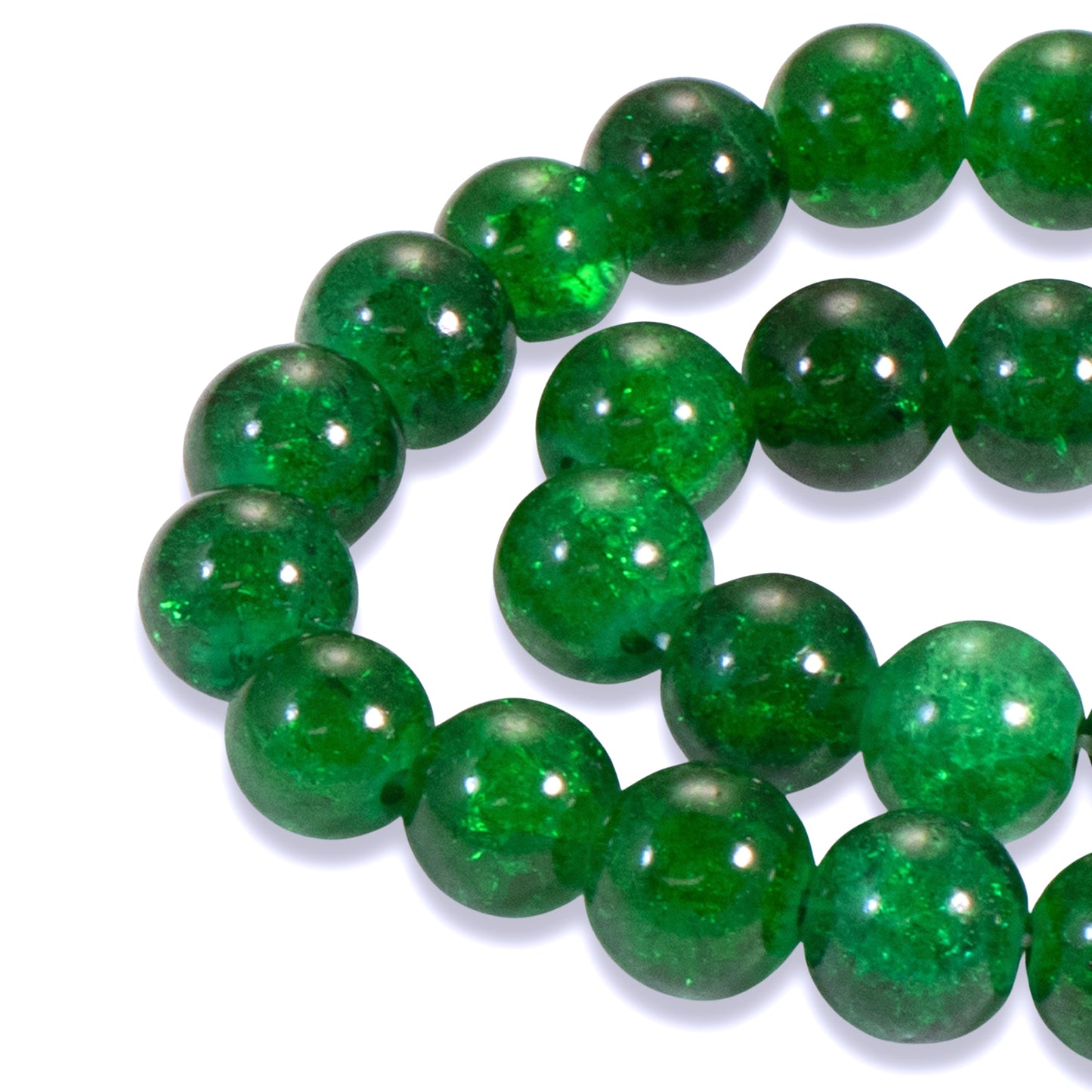 30 Emerald Glass Crackle Beads - 10mm Round - Great for Christmas Crafts