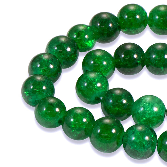 10mm Emerald Green Round Glass Crackle Beads 30/Pkg