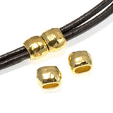 4 Gold Hammered Barrel Leather Crimp Beads, 4x2mm Hole Size, TierraCast