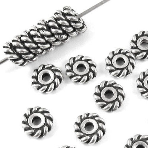 Silver 6mm Twist Spacer, TierraCast Lead-Free Pewter Beads (25 Pieces)