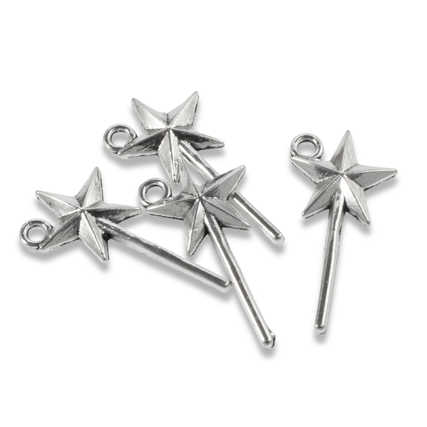 20 Silver Magic Wand Charms, Star-Topped Wand for Magical Fairytale Jewelry