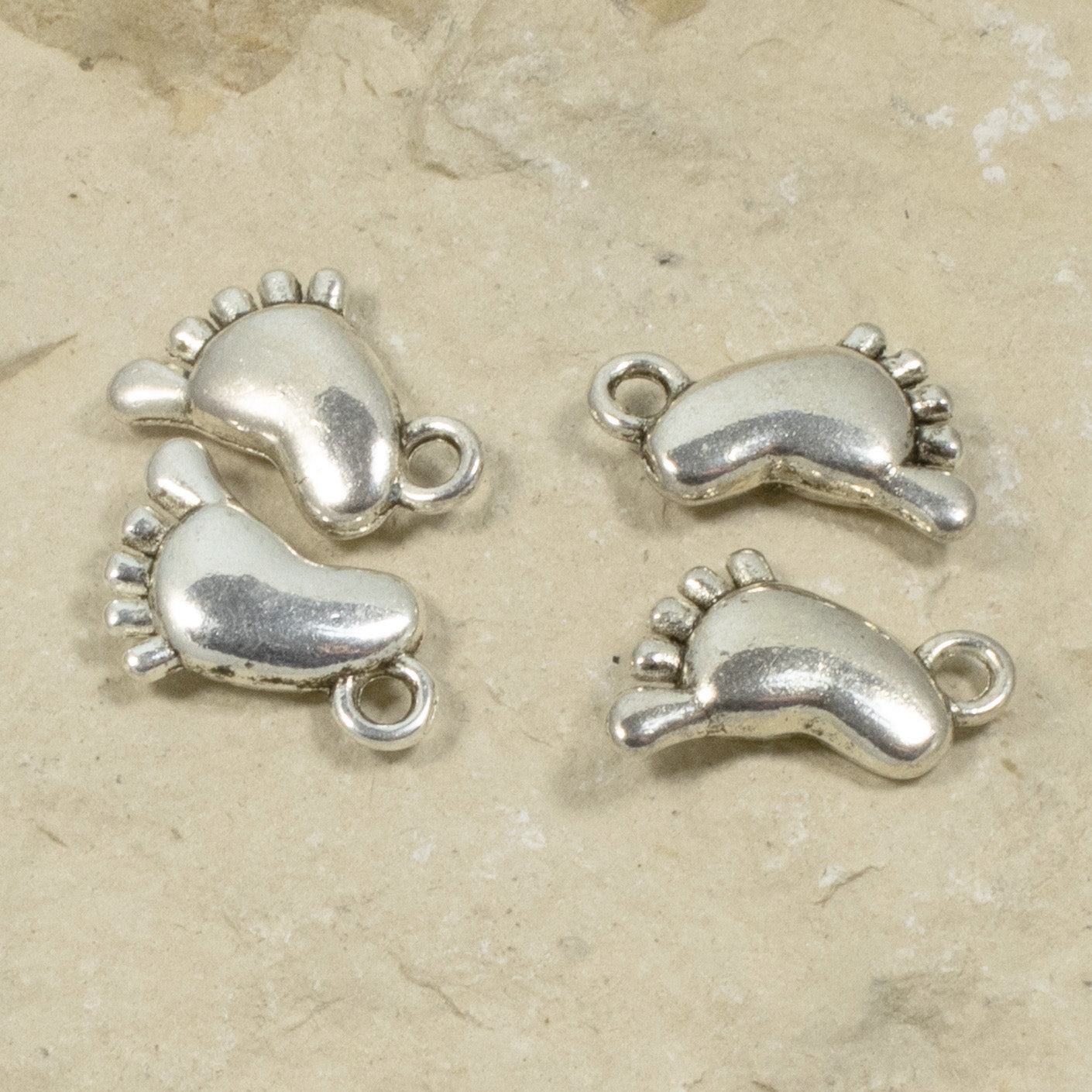 20 Silver Barefoot Charms - Metal Baby Feet - Tiny Foot Charm - New Mom Jewelry