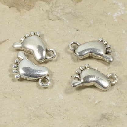 20 Silver Barefoot Charms - Metal Baby Feet - Tiny Foot Charm - New Mom Jewelry