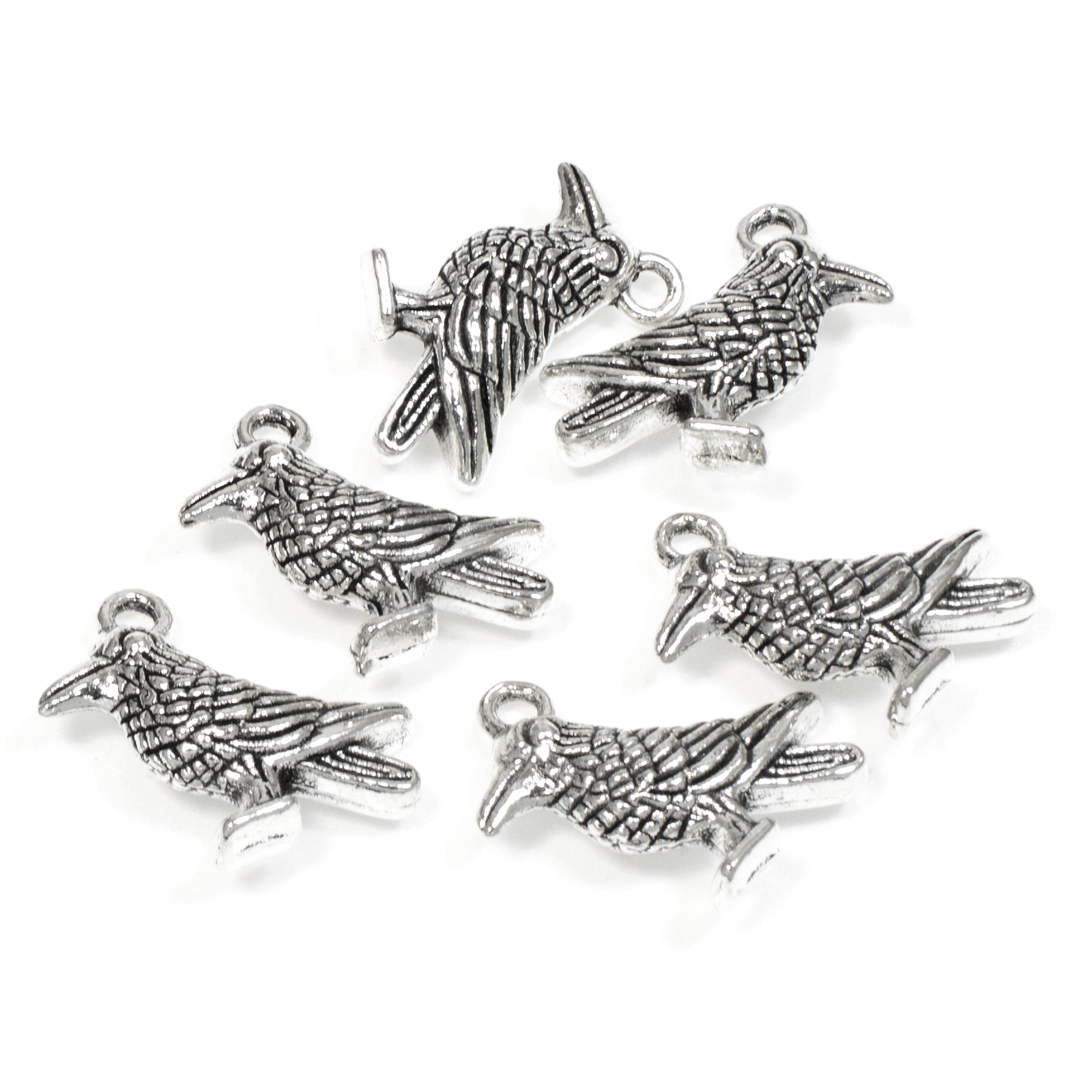 50-Pack Silver Raven Charms, Bulk Animal Bird for Jewelry Making and Crafts