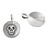 Silver Round Skull Charms, TierraCast Halloween, Fall Charm 2/Pkg