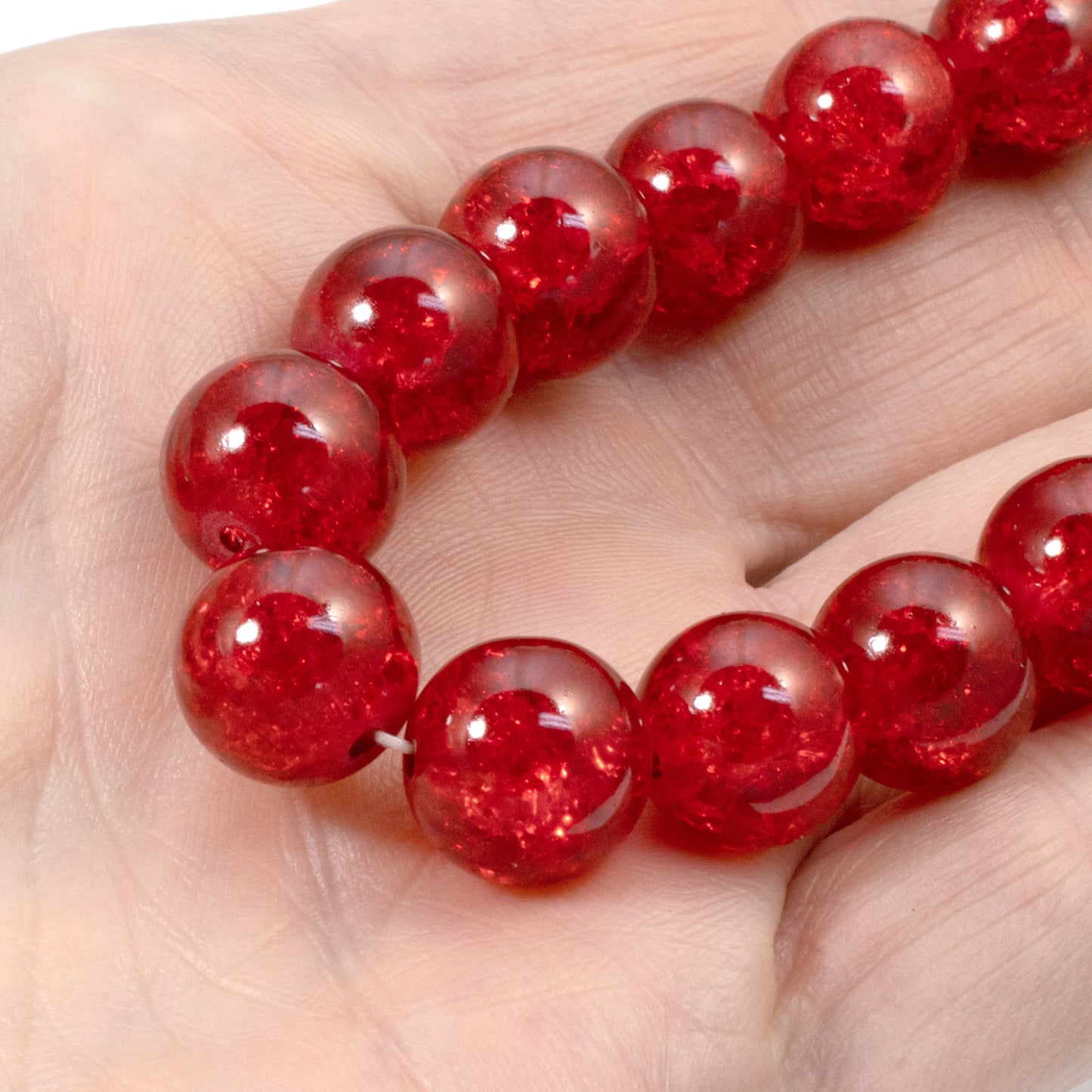 20 Festive 12mm Red Crackle Glass Beads for Holiday Jewelry and Crafts