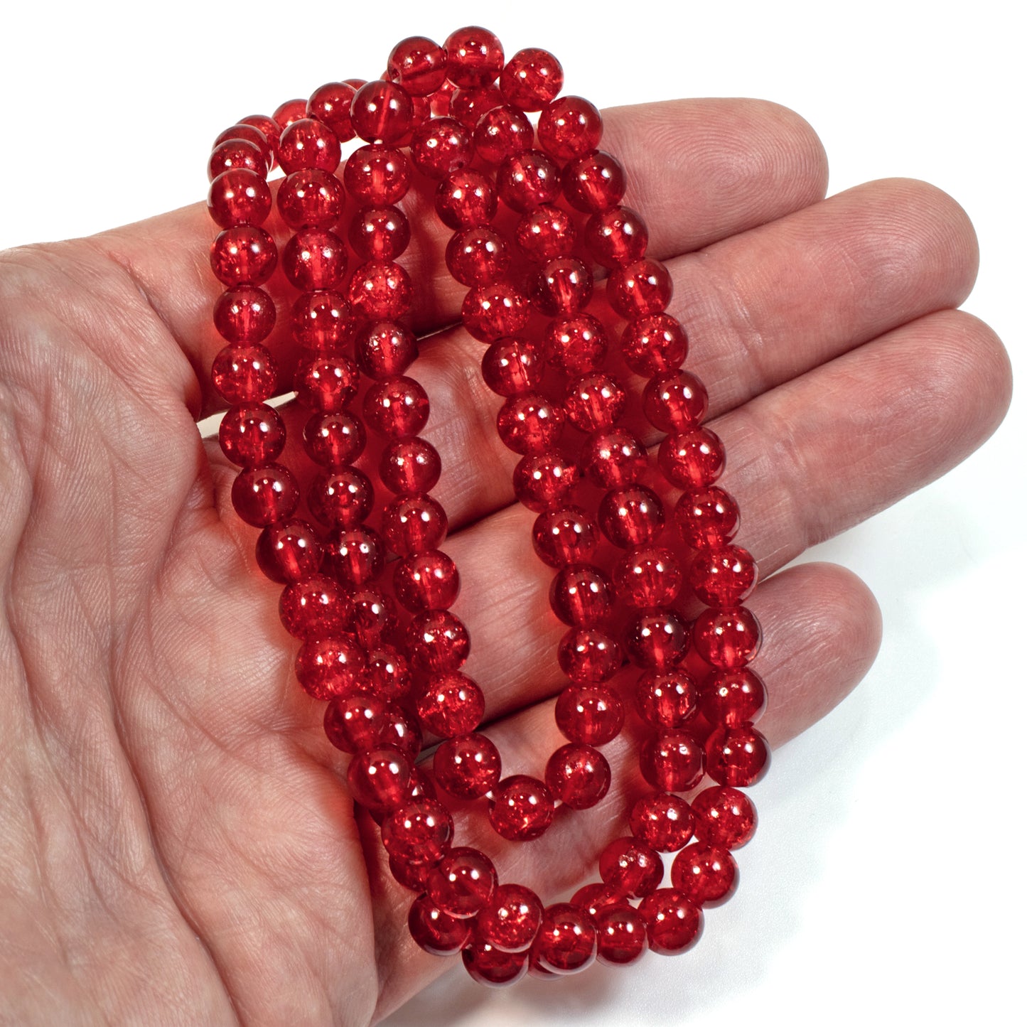 100 Red Crackle Glass Beads - 6mm Round - Christmas Crafts & Jewelry Making