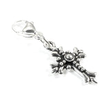 Silver Fleur Cross Clip-on Charm, For Purse, Journal, Handbag + Lobster Clasp