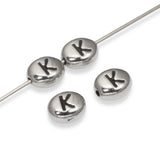 Silver "K" Alphabet Beads, Oval Letter For Personalized Jewelry 4/Pkg