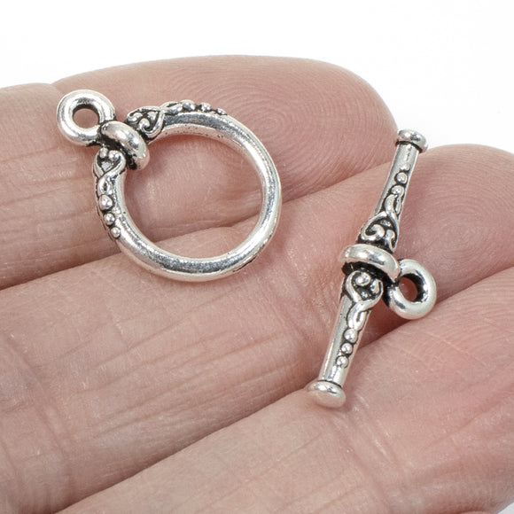 1 Set - Silver Heirloom Toggle Clasp, TierraCast Ornate Clasp