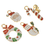 Christmas Enamel Charm Set, Wreath, Candy Cane, Snowman & Santa, Festive Charms for DIY Jewelry