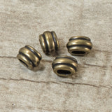 Antique Brass Deco Barrel Slider Beads for Leather Cord, ID 4x2mm 4/Pkg