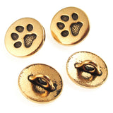 Gold Small Paw Print Buttons, TierraCast Shank, Leather Clasp 12mm 4/Pkg
