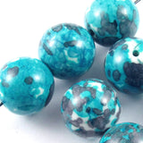 14mm Aqua Blue & Gray Rain Flower Stone, Round Gemstone Beads 8/Pkg