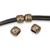 4 Antique Brass Hammered Barrel Leather Crimp Beads, 4x2mm Hole Size, TierraCast