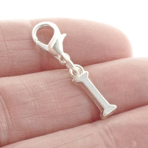 Letter "I" Clip On Charm, Silver Initial Alphabet Dangle with Lobster Clasp