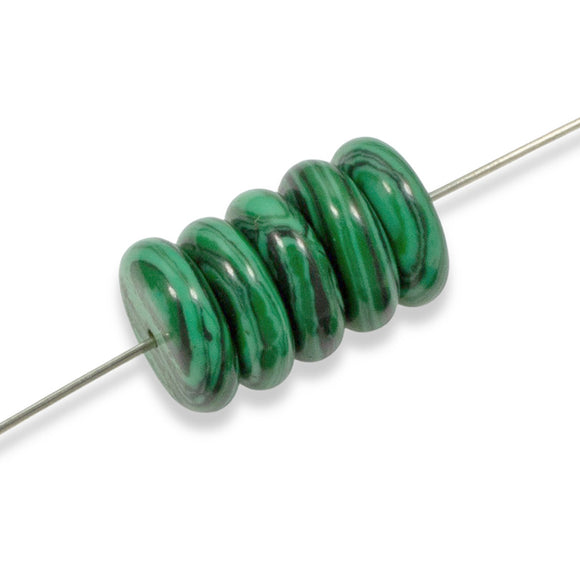 12mm Striped Green Malachite Disk Beads, Manmade Rondelle Spacer 20/Pkg