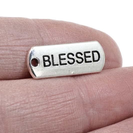 10 Blessed Bar Charms - Metal Inspirational Pendants - DIY Jewelry & Crafts