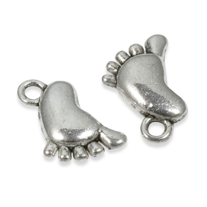 20 Silver Barefoot Charms - Metal Baby Feet - Tiny Foot Charm - New Mom Jewelry