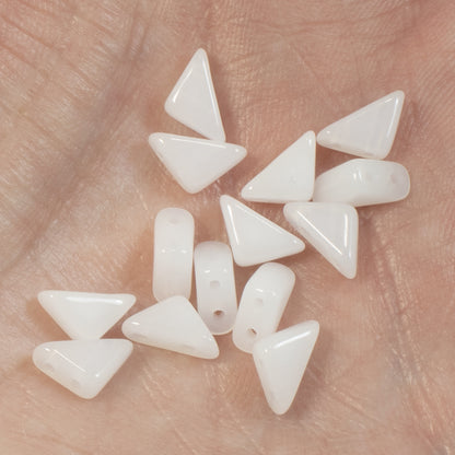 50 White Alabaster Tango Triangle Beads, 6mm 2-Hole Czech Glass for Geometric Beading Designs