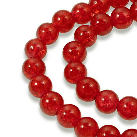 8mm Red Round Glass Crackle Beads, Holiday Christmas Beads 50/Pkg