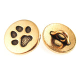 Gold Small Paw Print Buttons, TierraCast Shank, Leather Clasp 12mm 4/Pkg