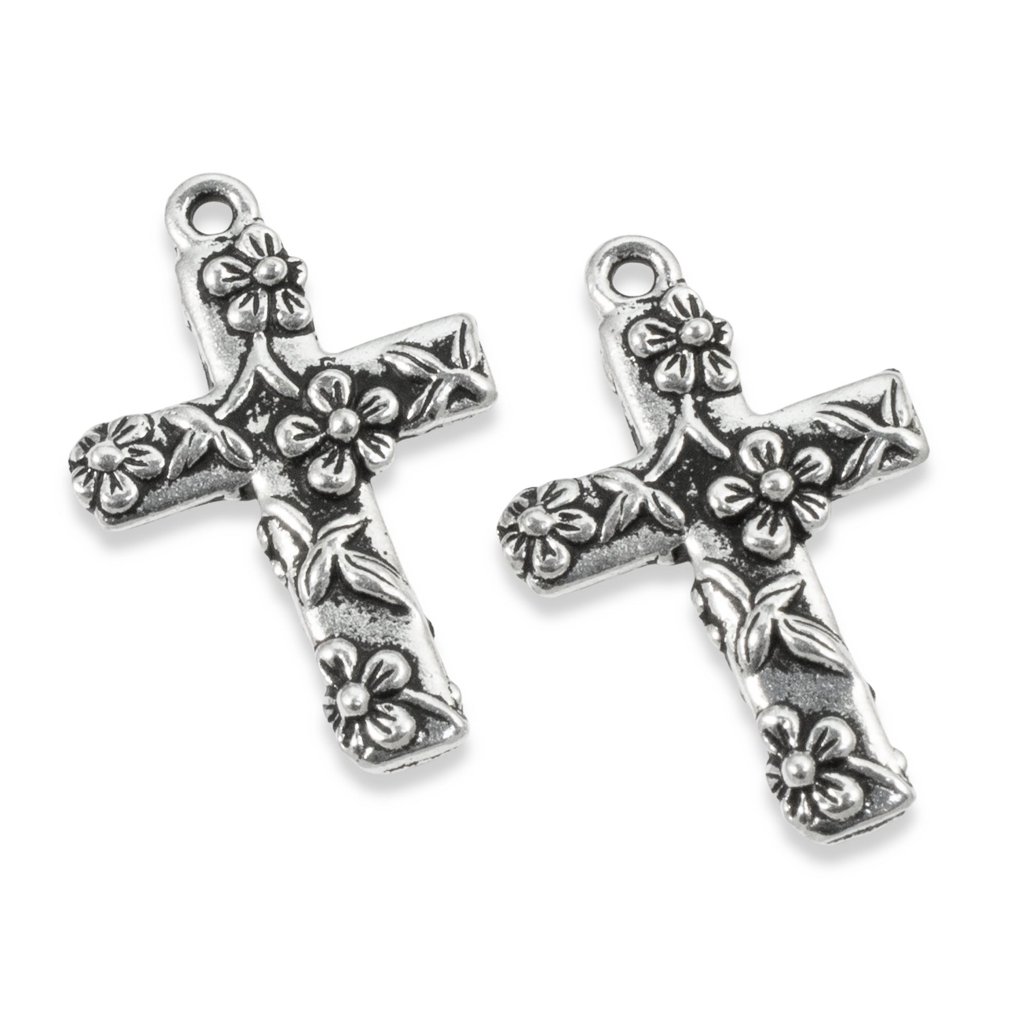 JGFinds Cross Charm Pendants - 130 Pack (30 of Heart, 50 Each of Crosses) Old Style Filigree Look, Silver Tone, ⅞ inch, DIY Jewelry Making Supplies