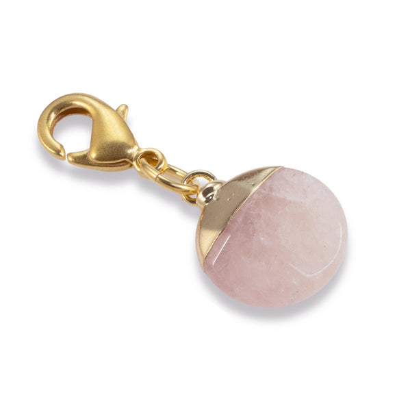 Rose Quartz Clip on Charm, Gold, Elegant Pink Accessory for Purses and Jewelry