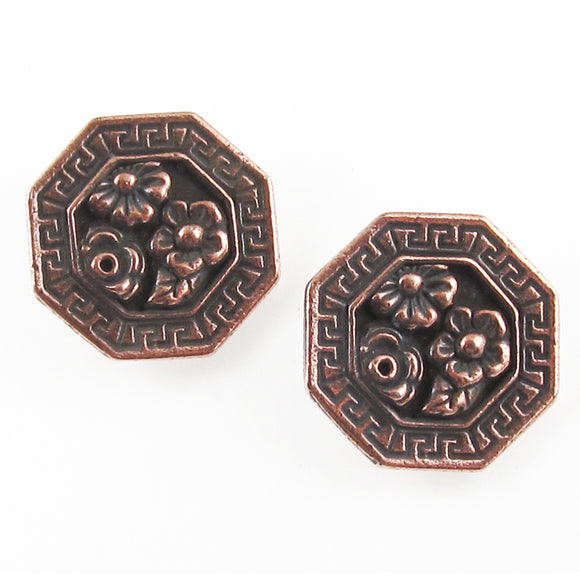Copper Flower Blossom Buttons, TierraCast Leather Clasp, Shank Back (2 Pieces)