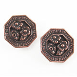 2 Copper Flower Blossom Buttons, TierraCast Leather Clasp, Shank Back