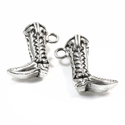 4 Cowboy Boot Charms - Silver Detailed 3D Boots - Rodeo & Western Jewelry Making